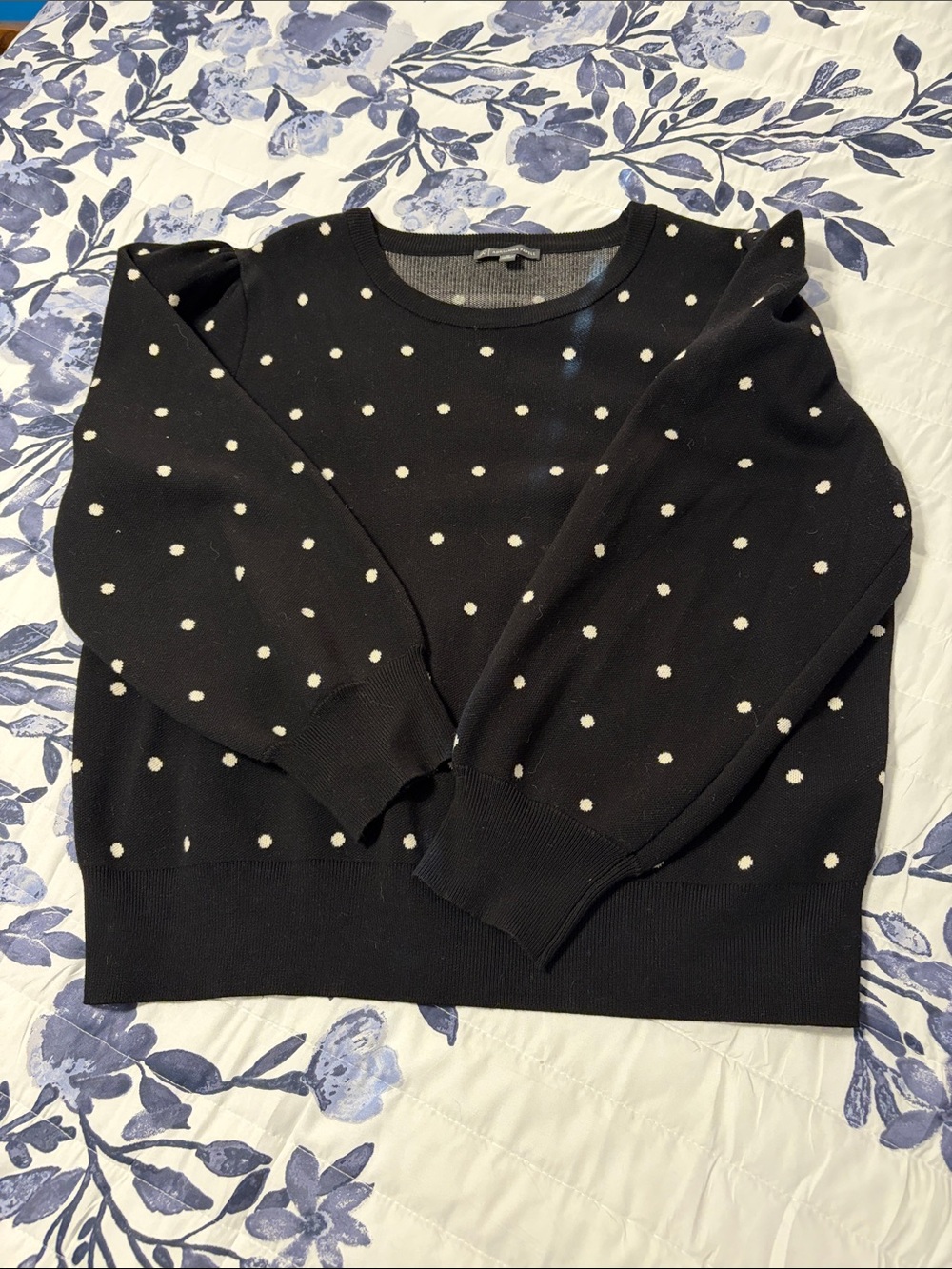 Adrianna Papell Black & Cream Polka Dot Crewneck Sweater